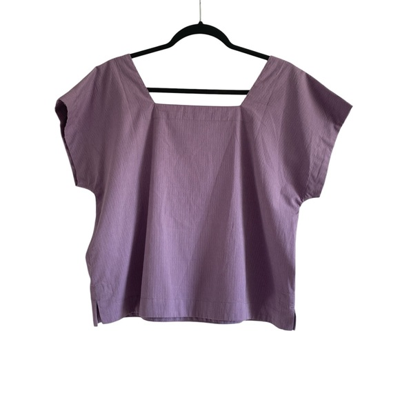 Madewell Square Neck Pinstripe Top Aster Bloom - Picture 2 of 5